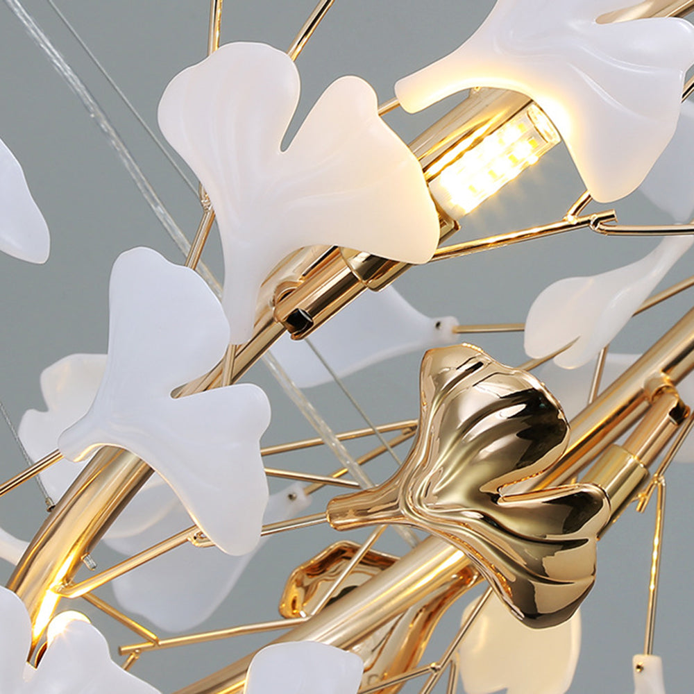 Olivia Luminaires Suspensions Feuille Moderne Céramique/Métal Doré/Blanc Bureau/Salle à Manger - Neutralighting