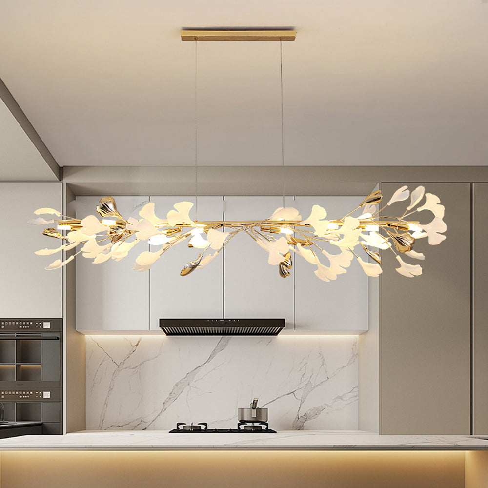 Olivia Luminaires Suspensions Feuille Moderne Céramique/Métal Doré/Blanc Bureau/Salle à Manger - Neutralighting