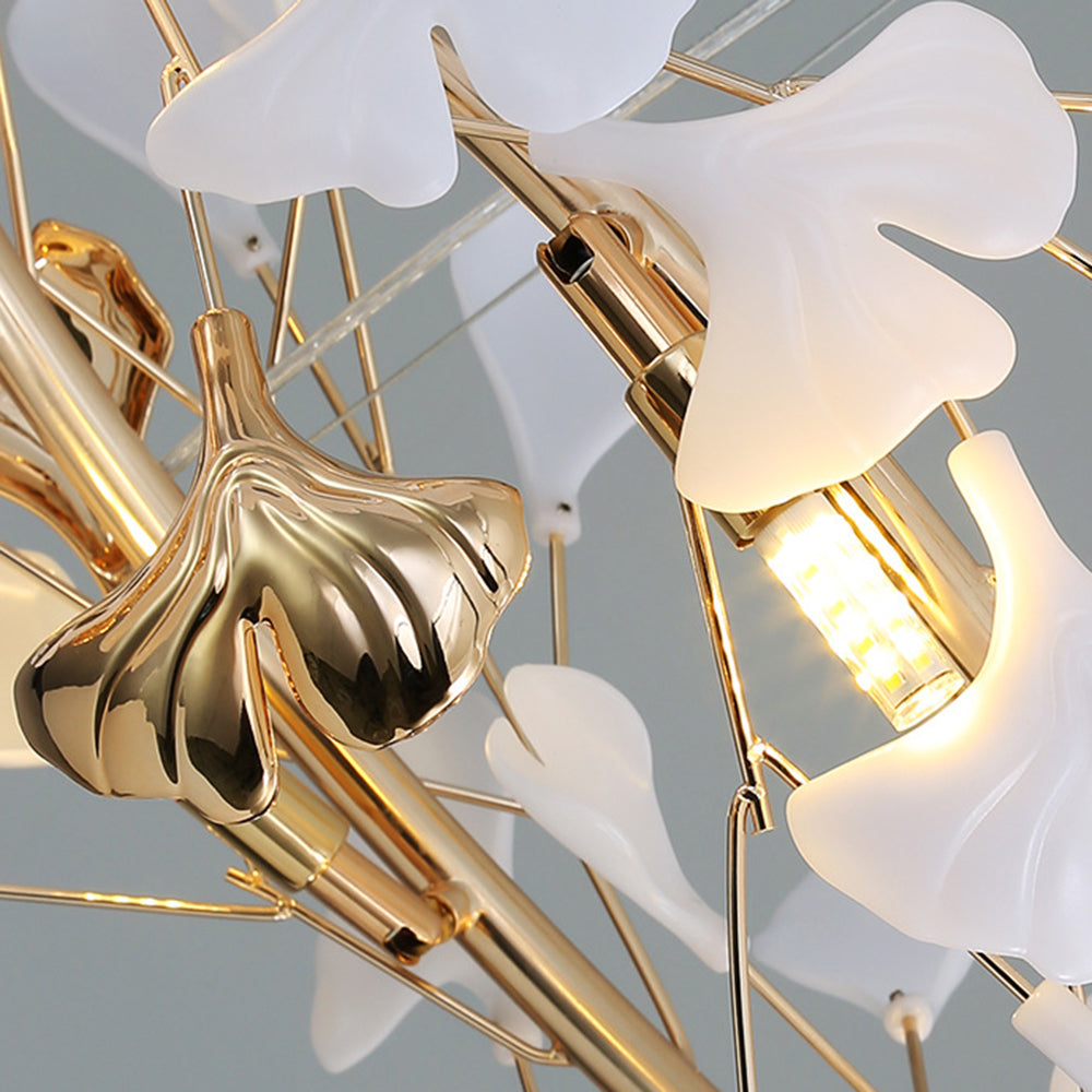 Olivia Luminaires Suspensions Feuille Moderne Céramique/Métal Doré/Blanc Bureau/Salle à Manger - Neutralighting