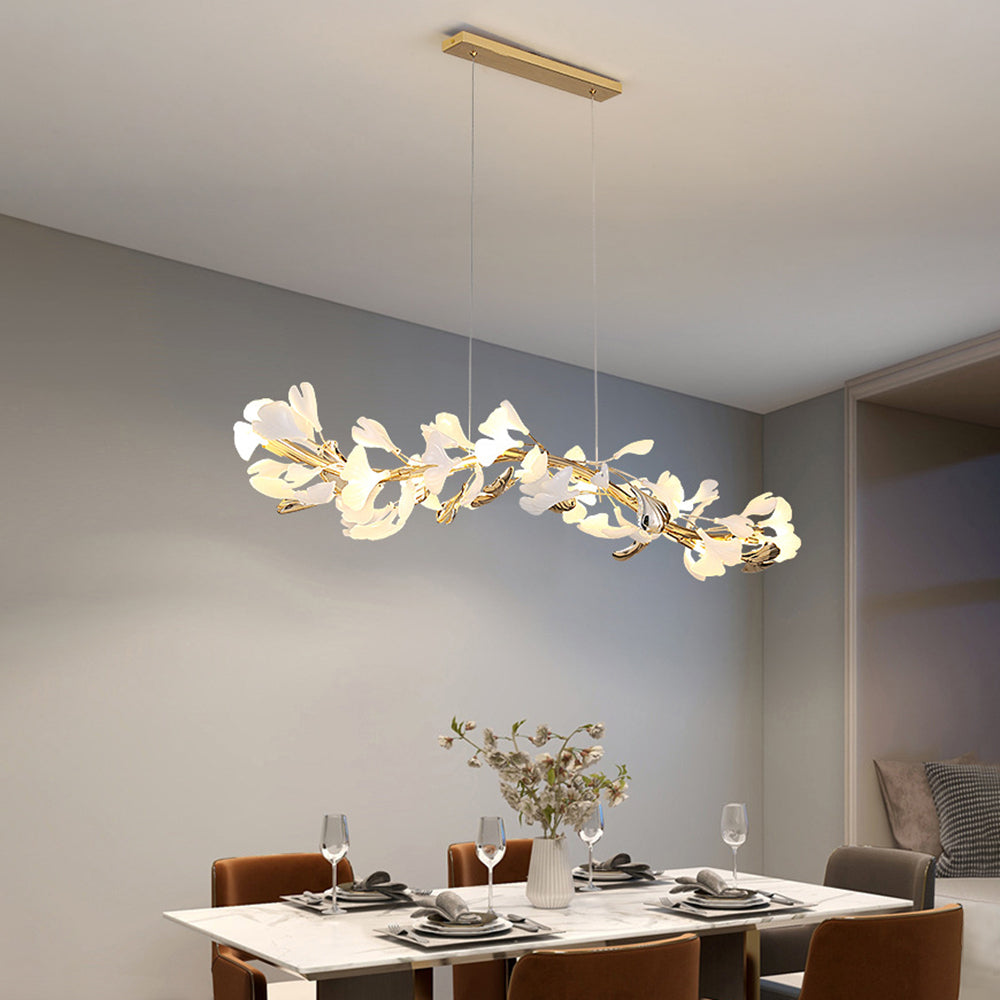 Olivia Luminaires Suspensions Feuille Moderne Céramique/Métal Doré/Blanc Bureau/Salle à Manger - Neutralighting