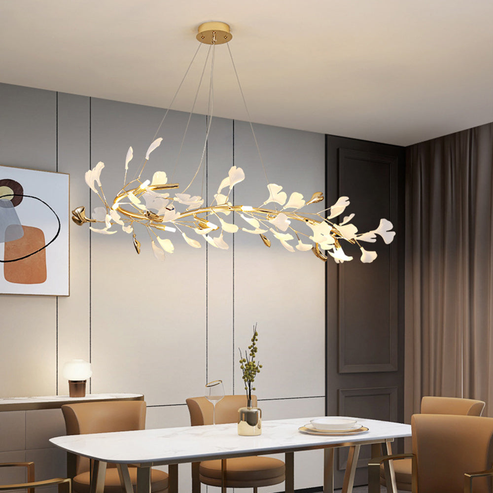 Olivia Luminaires Suspensions Feuille Moderne Céramique/Métal Doré/Blanc Bureau/Salle à Manger - Neutralighting