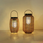 Ritta Lampadaire Lanterne Vintage, Métal/Rotin, Bois, Salon - Neutralighting