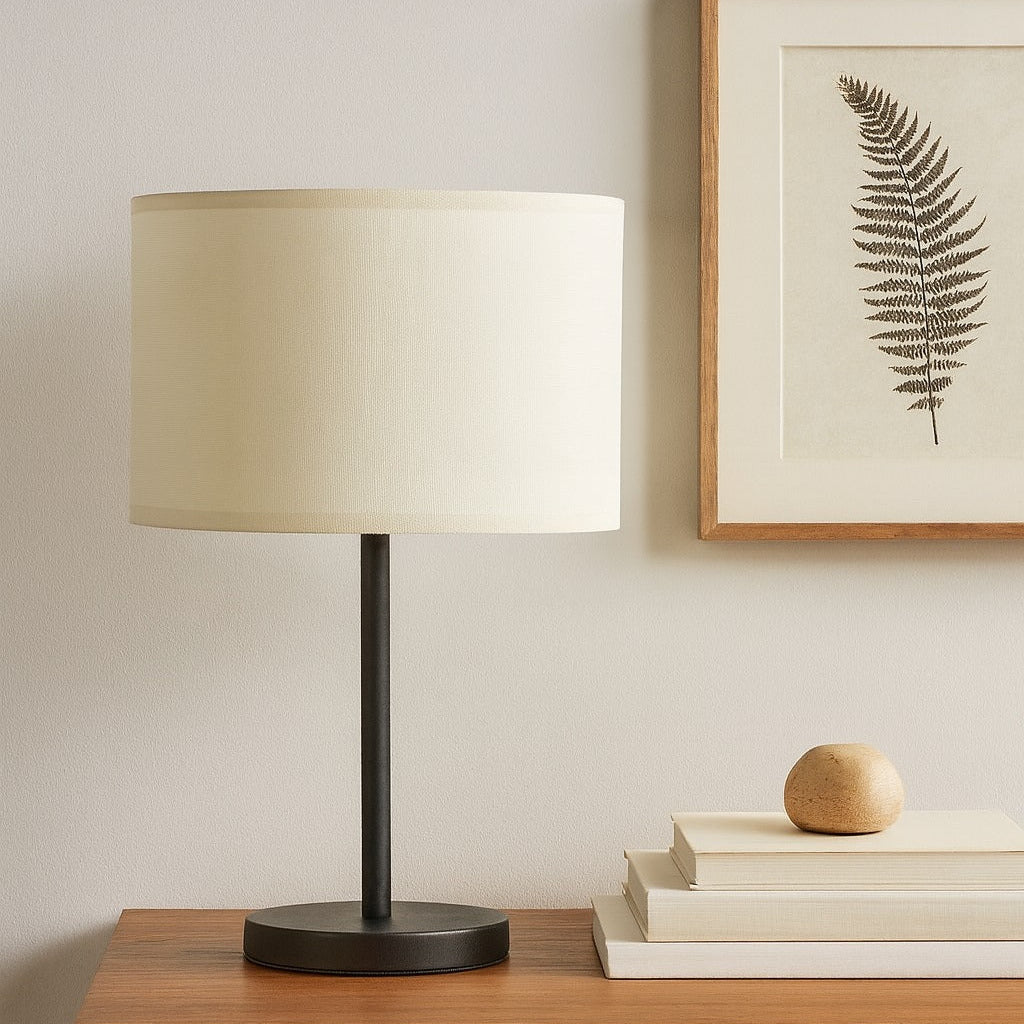 Abat-jour Tambour en lin naturel - Blanc