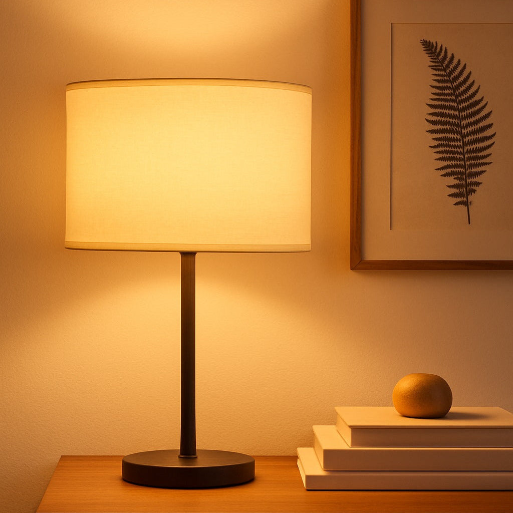 Abat-jour Tambour en lin naturel - Blanc