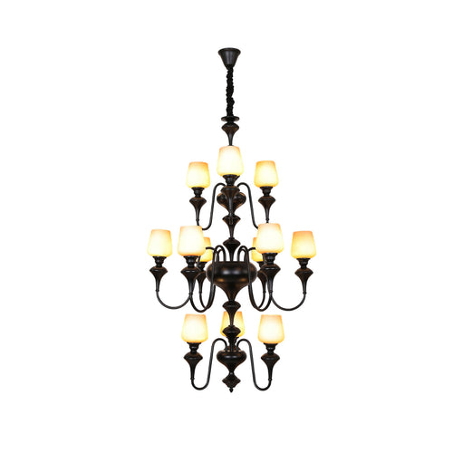 Abrahamson Lustre Traditionnel À Niveaux Abat-jour Laiton Verre - Neutralighting