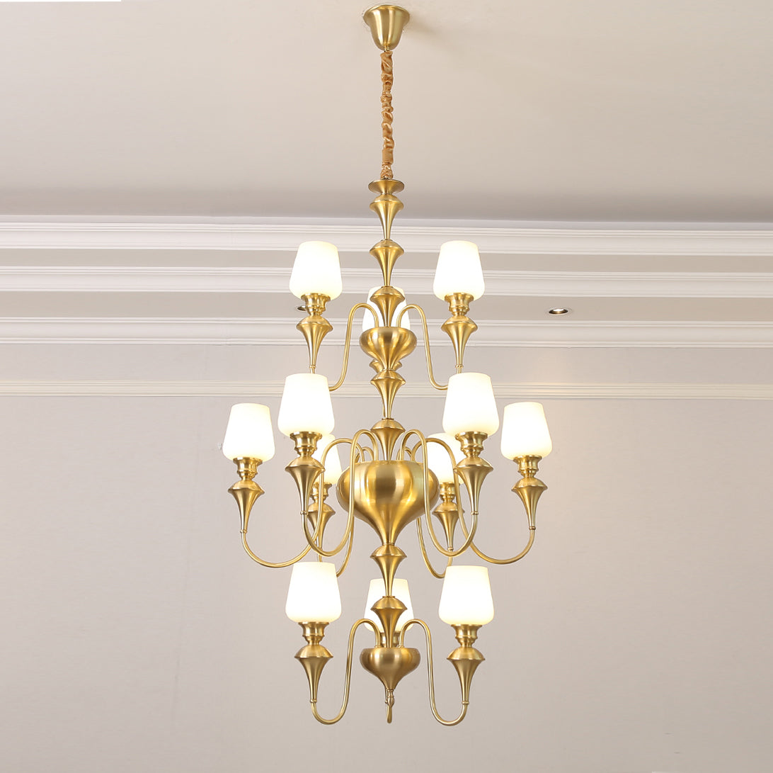 Abrahamson Lustre Traditionnel À Niveaux Abat-jour Laiton Verre - Neutralighting