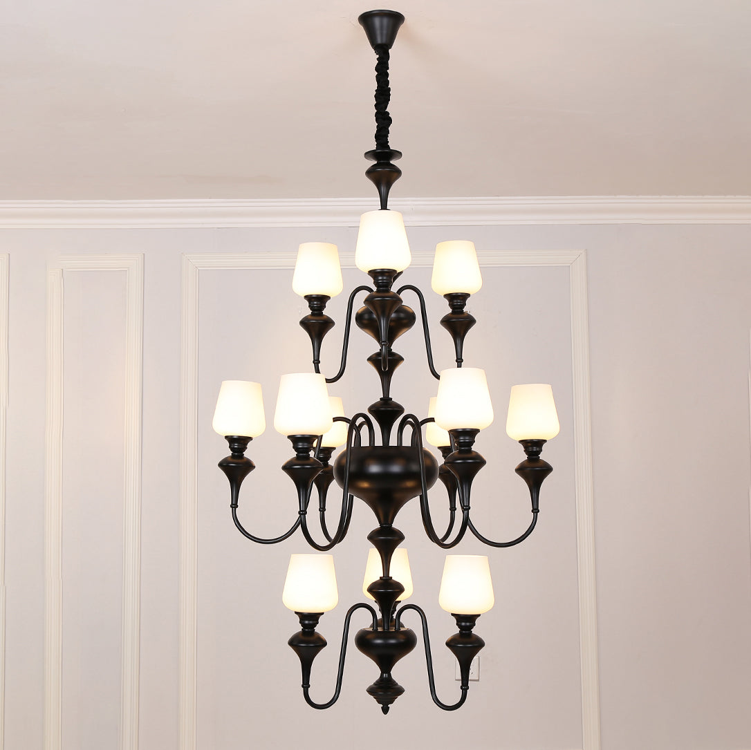 Abrahamson Lustre Traditionnel À Niveaux Abat-jour Laiton Verre - Neutralighting