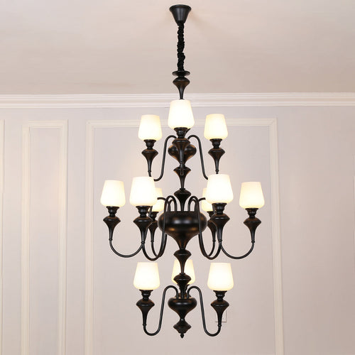 Abrahamson Lustre Traditionnel À Niveaux Abat-jour Laiton Verre - Neutralighting