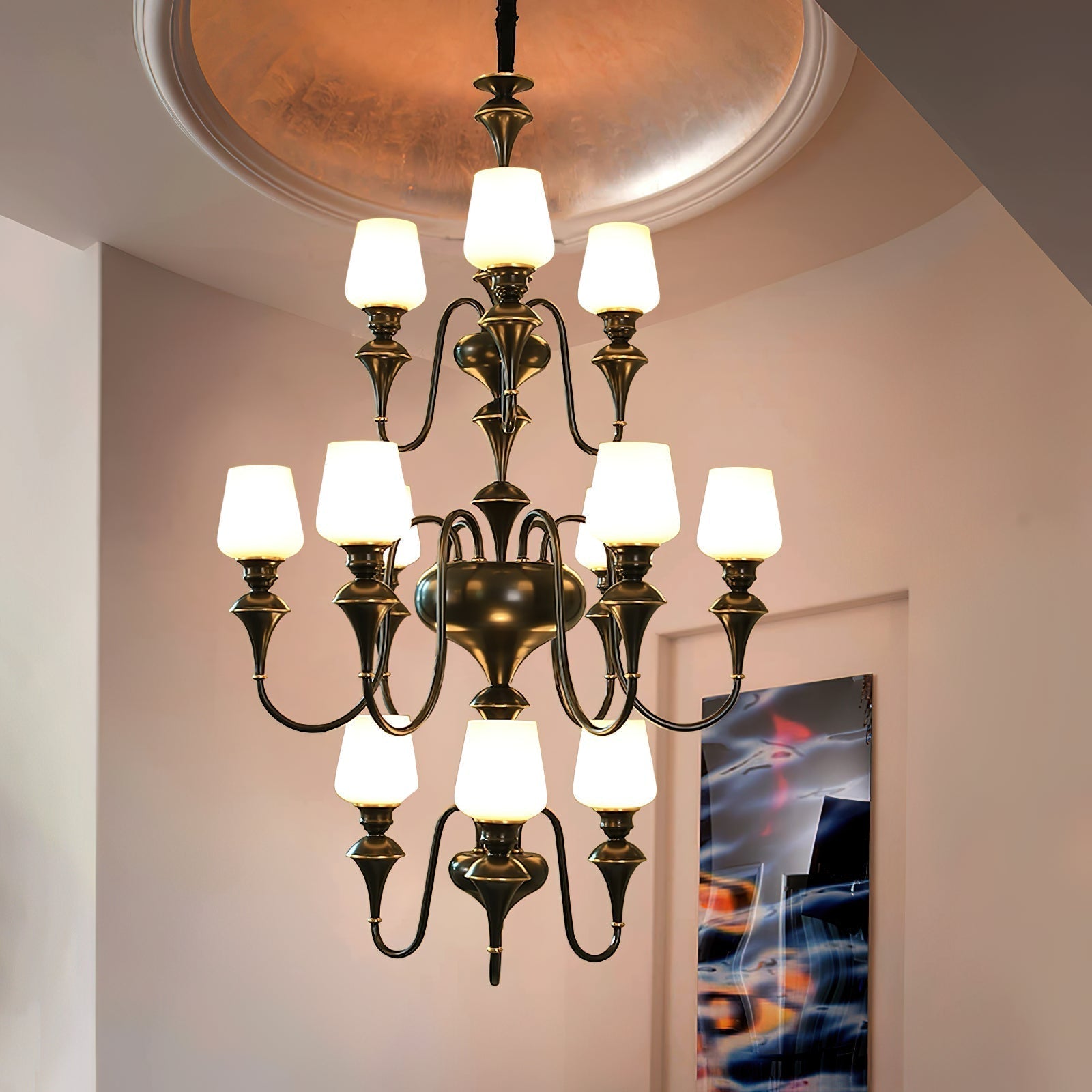 Abrahamson Lustre Traditionnel À Niveaux Abat-jour Laiton Verre - Neutralighting