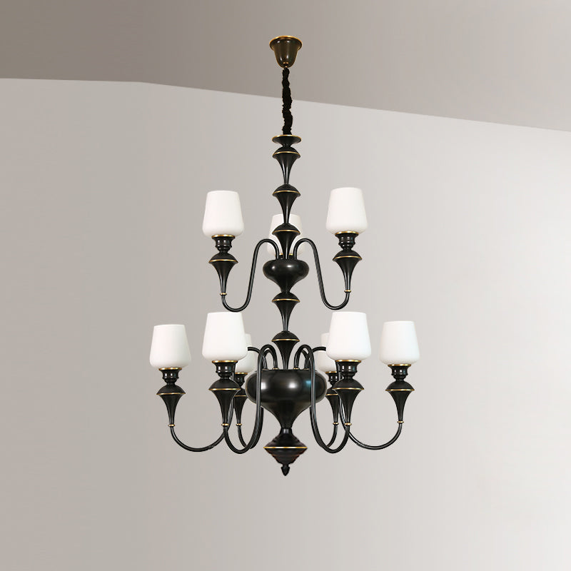 Abrahamson Lustre Traditionnel À Niveaux Abat-jour Laiton Verre - Neutralighting