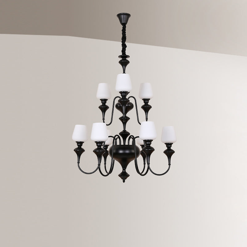 Abrahamson Lustre Traditionnel À Niveaux Abat-jour Laiton Verre - Neutralighting