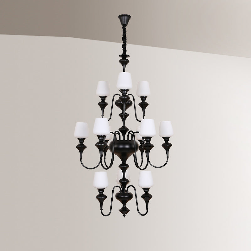 Abrahamson Lustre Traditionnel À Niveaux Abat-jour Laiton Verre - Neutralighting