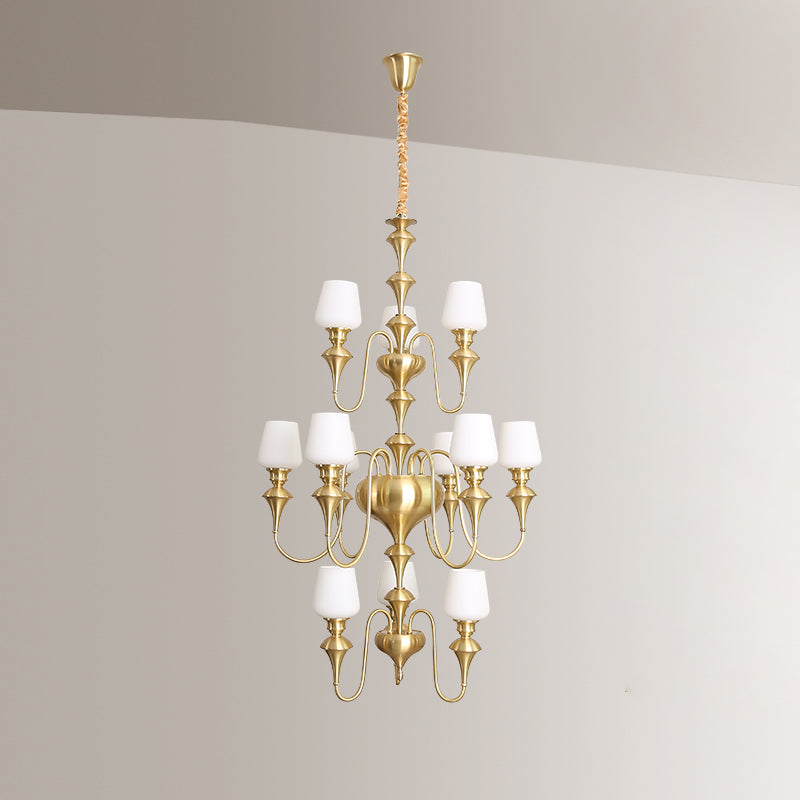 Abrahamson Lustre Traditionnel À Niveaux Abat-jour Laiton Verre - Neutralighting