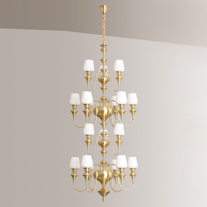 Abrahamson Lustre Traditionnel À Niveaux Abat-jour Laiton Verre - Neutralighting