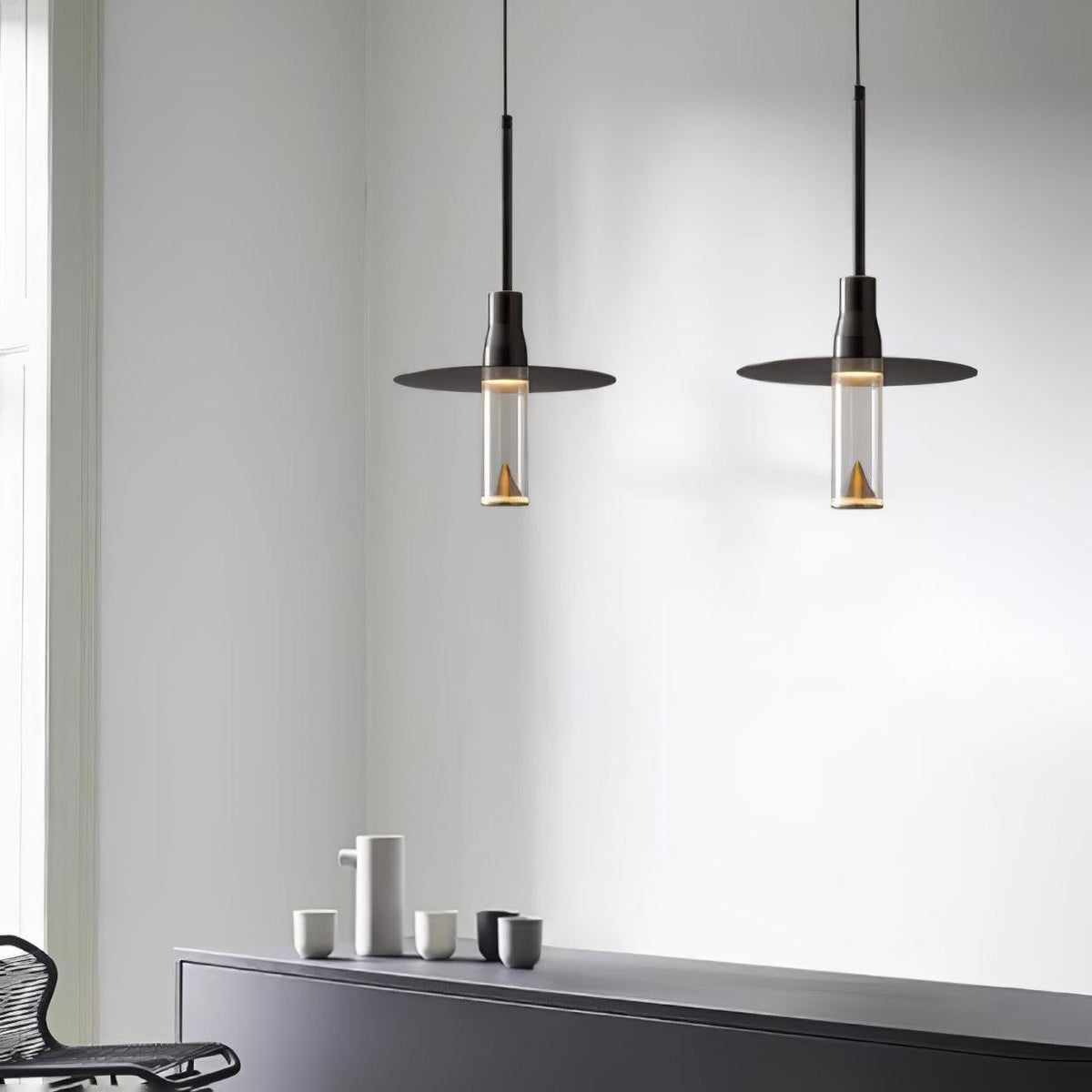 Solara Lampe suspendue en acrylique avec plaque de chapeau chromée moderne - Neutralighting