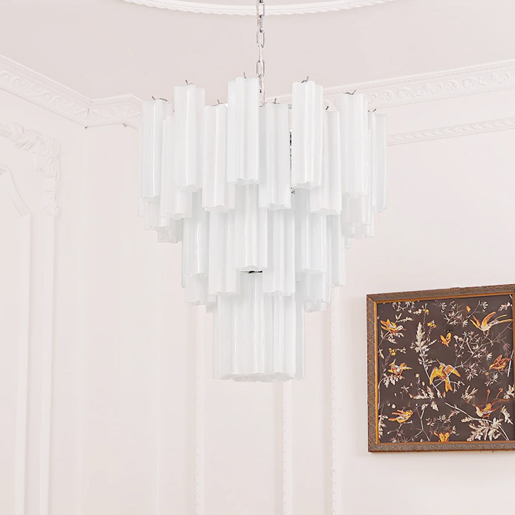 Aurora Chandelier Blanc Tubes Superposés - Neutralighting