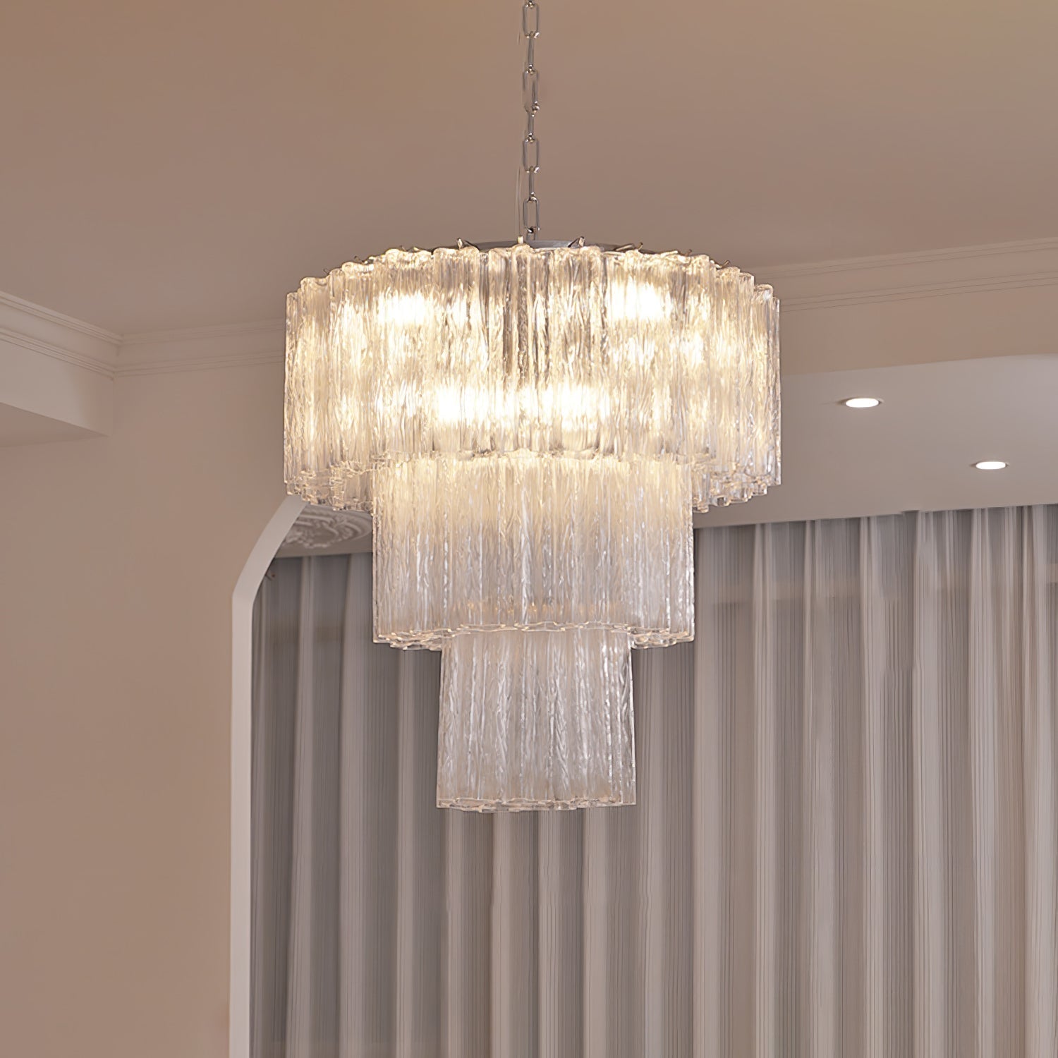 Aurora Chandelier Blanc Tubes Superposés - Neutralighting