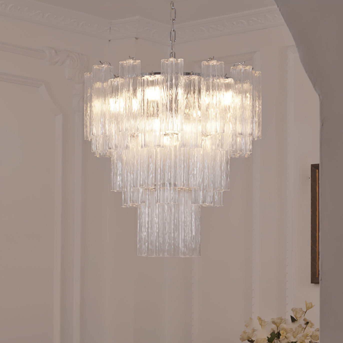 Aurora Chandelier Blanc Tubes Superposés - Neutralighting