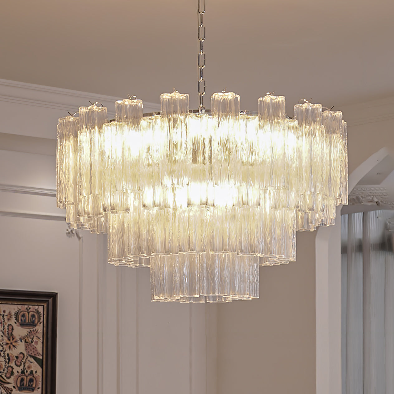 Aurora Chandelier Blanc Tubes Superposés - Neutralighting