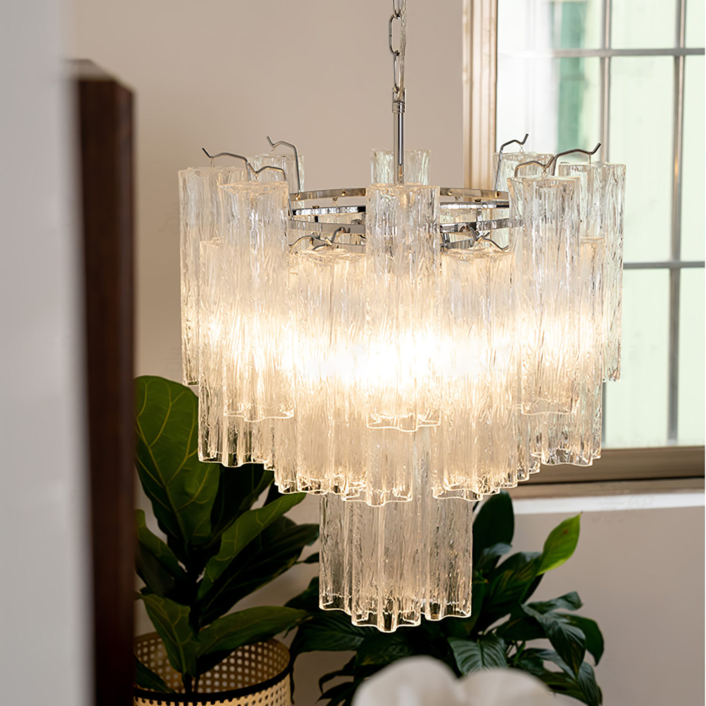 Aurora Chandelier Blanc Tubes Superposés - Neutralighting