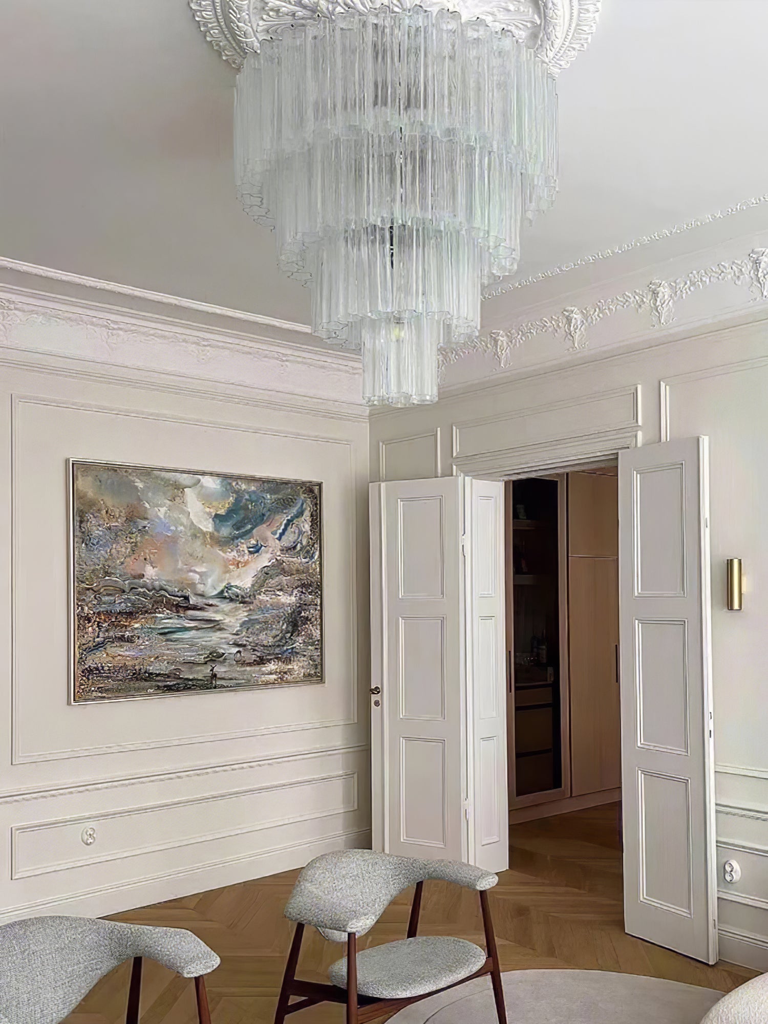 Aurora Chandelier Blanc Tubes Superposés - Neutralighting