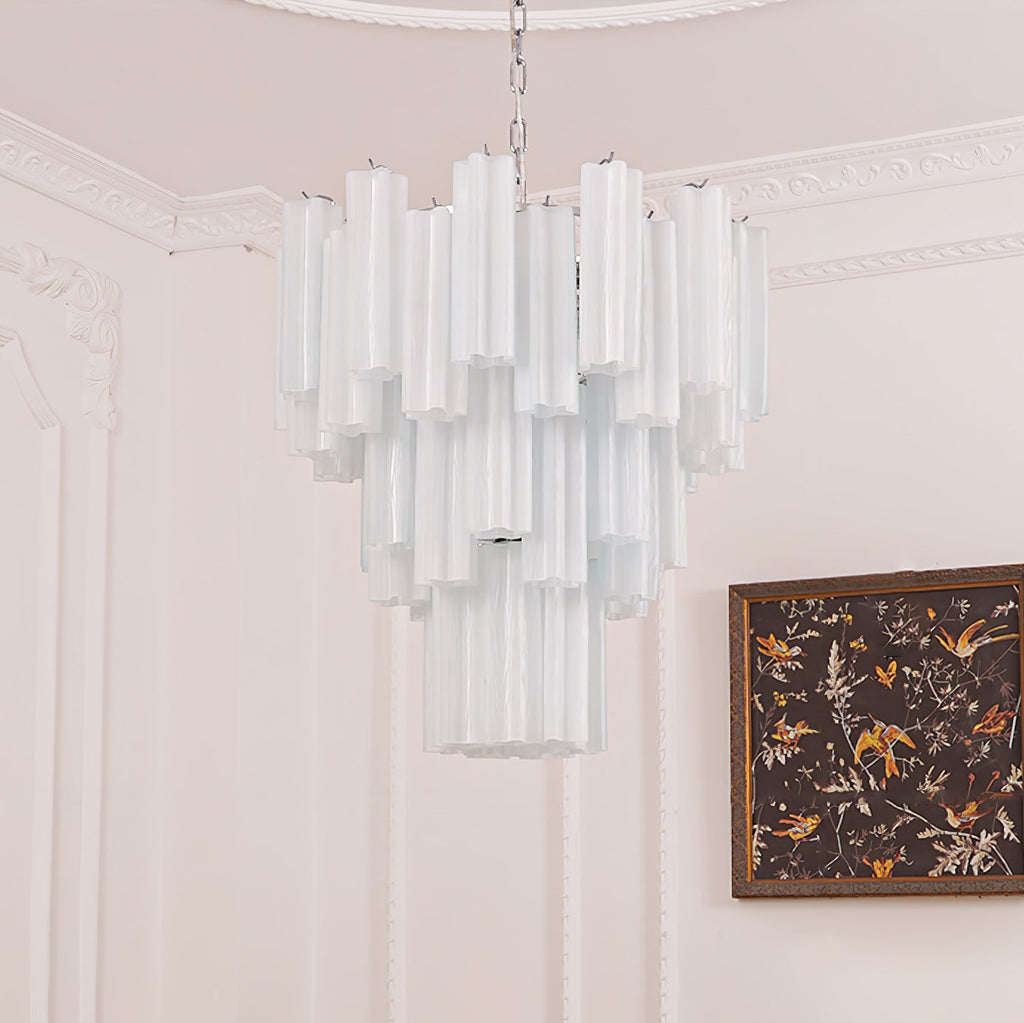 Aurora Chandelier Blanc Tubes Superposés - Neutralighting
