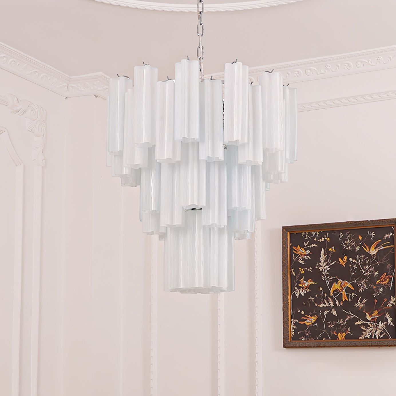 Aurora Chandelier Blanc Tubes Superposés - Neutralighting