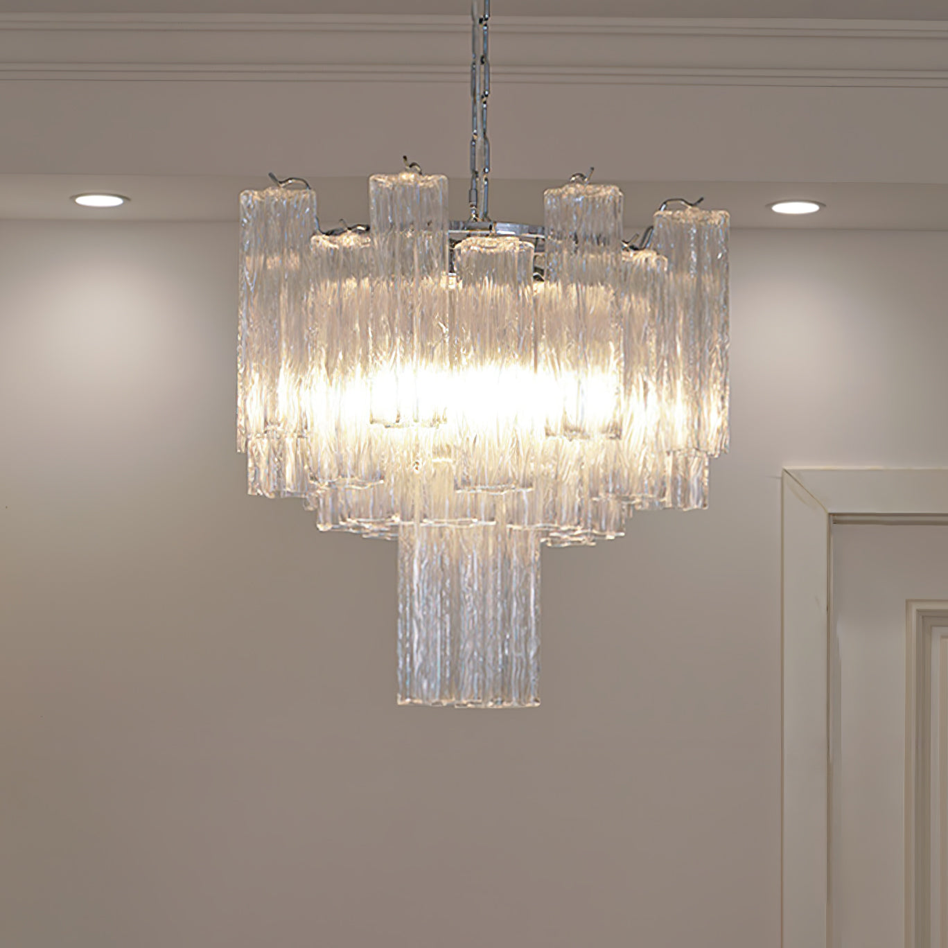 Aurora Chandelier Blanc Tubes Superposés - Neutralighting