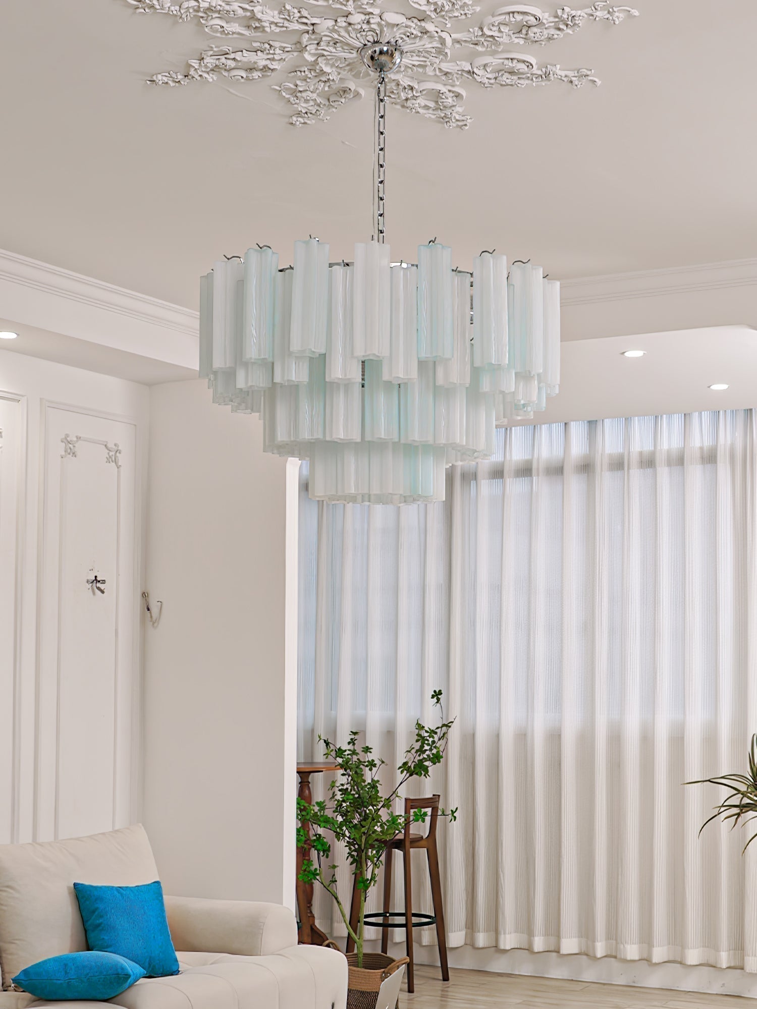 Aurora Chandelier Blanc Tubes Superposés - Neutralighting