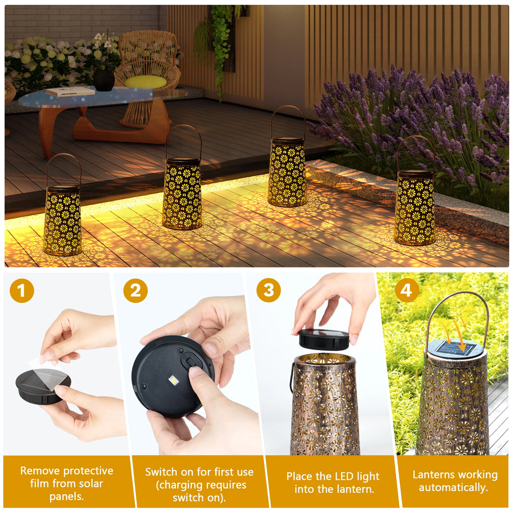 Lanternes solaires LED à motif tournesol pour jardin, lot de 4 – Héliance