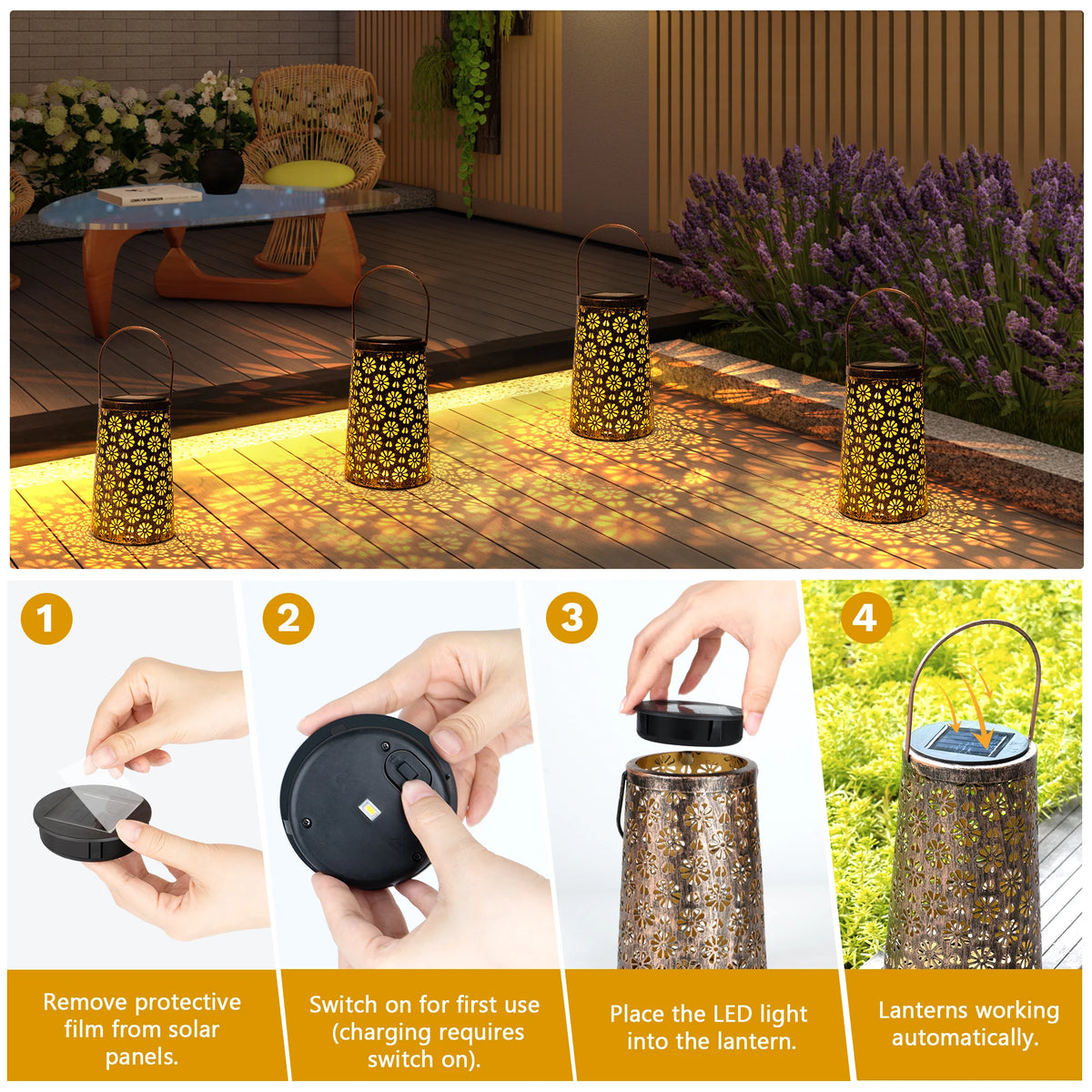 Lanternes solaires LED à motif tournesol pour jardin, lot de 4 – Héliance