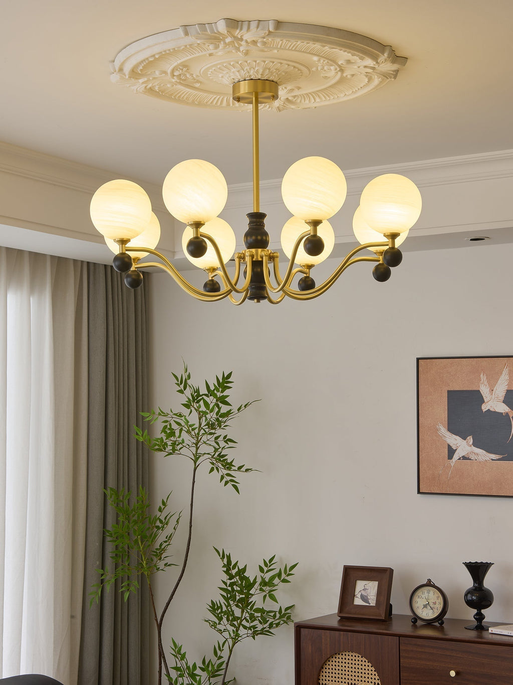 Ershaan Lustre Sphérique Vintage en Laiton et Bois - Neutralighting