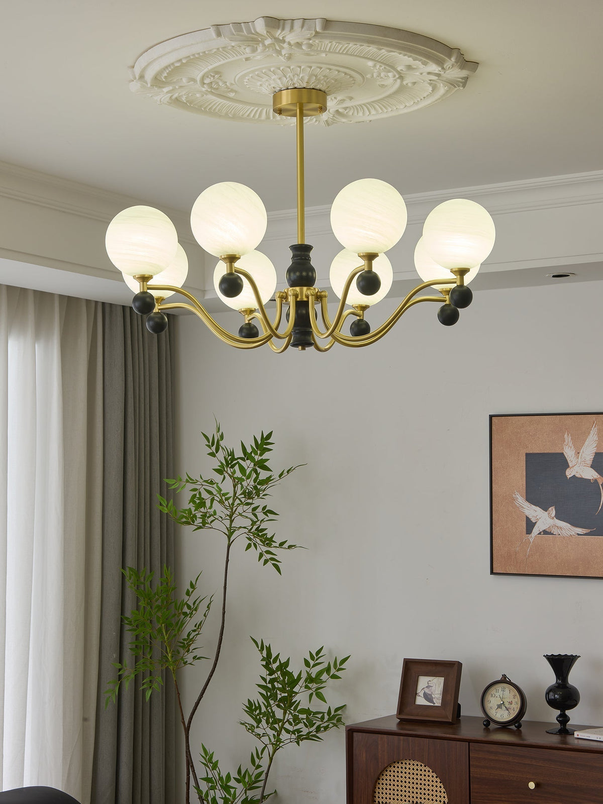Ershaan Lustre Sphérique Vintage en Laiton et Bois - Neutralighting