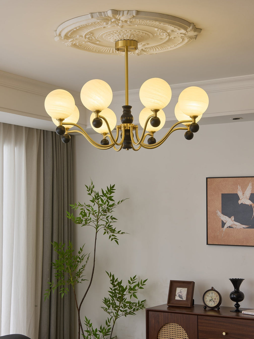 Ershaan Lustre Sphérique Vintage en Laiton et Bois - Neutralighting