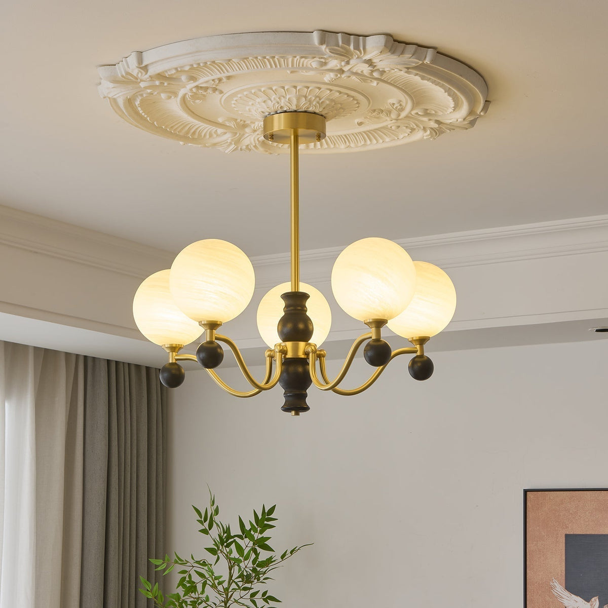 Ershaan Lustre Sphérique Vintage en Laiton et Bois - Neutralighting