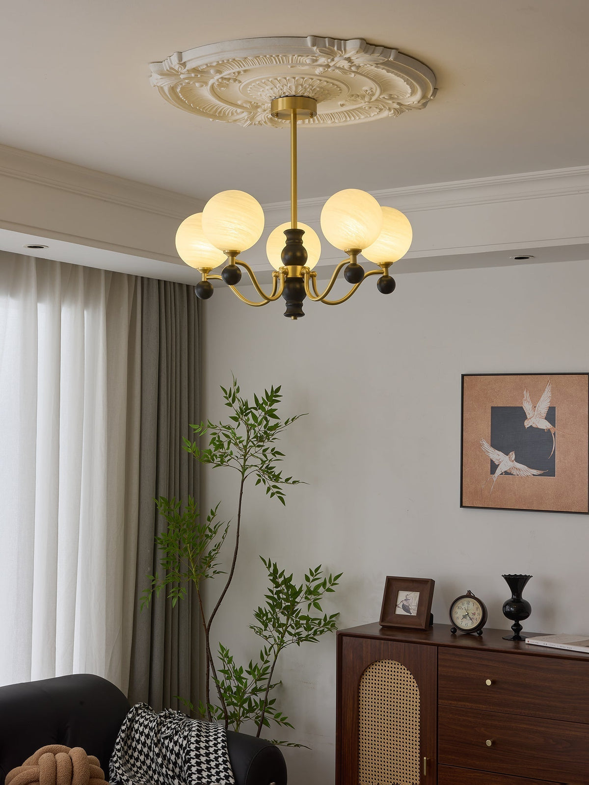 Ershaan Lustre Sphérique Vintage en Laiton et Bois - Neutralighting