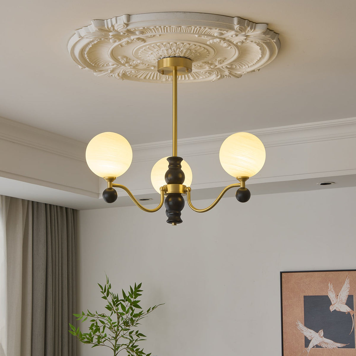 Ershaan Lustre Sphérique Vintage en Laiton et Bois - Neutralighting