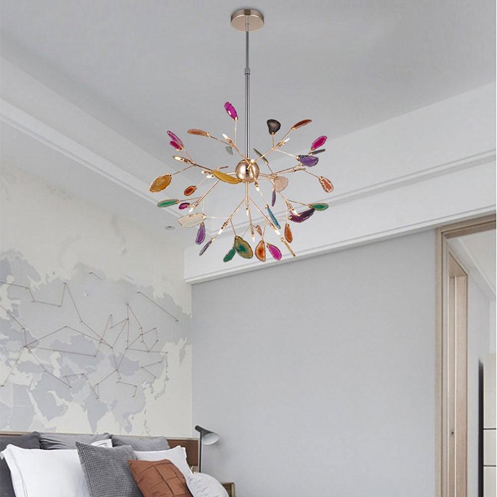 Lustra Chandelier Feuille Colorée Bras Dorés - Neutralighting