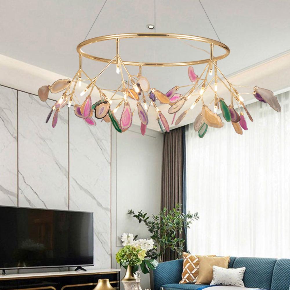 Lustra Chandelier Feuille Colorée Bras Dorés - Neutralighting