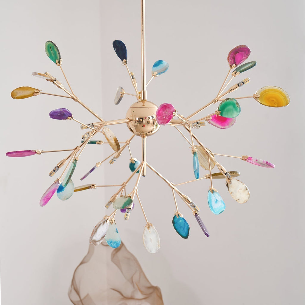 Lustra Chandelier Feuille Colorée Bras Dorés - Neutralighting