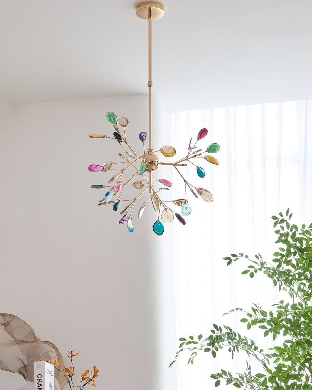 Lustra Chandelier Feuille Colorée Bras Dorés - Neutralighting