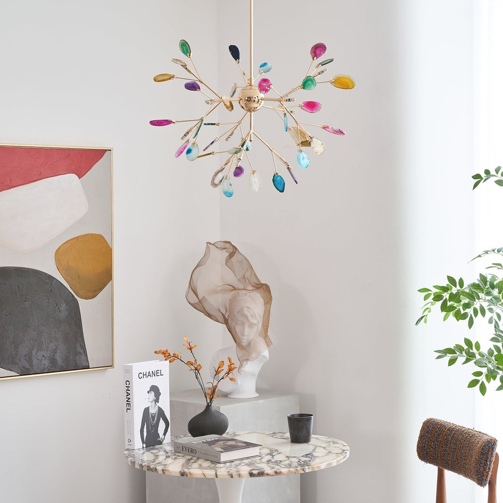 Lustra Chandelier Feuille Colorée Bras Dorés - Neutralighting