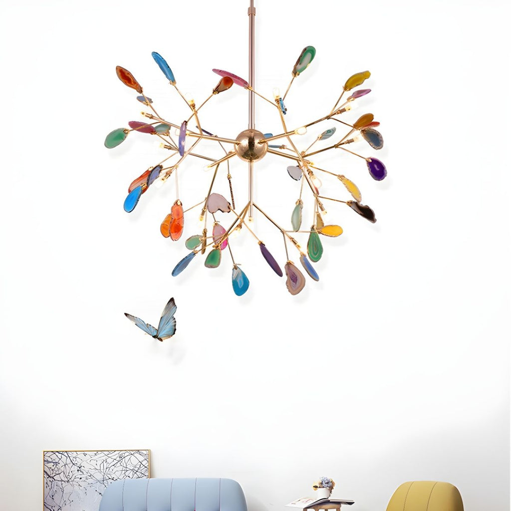 Lustra Chandelier Feuille Colorée Bras Dorés - Neutralighting