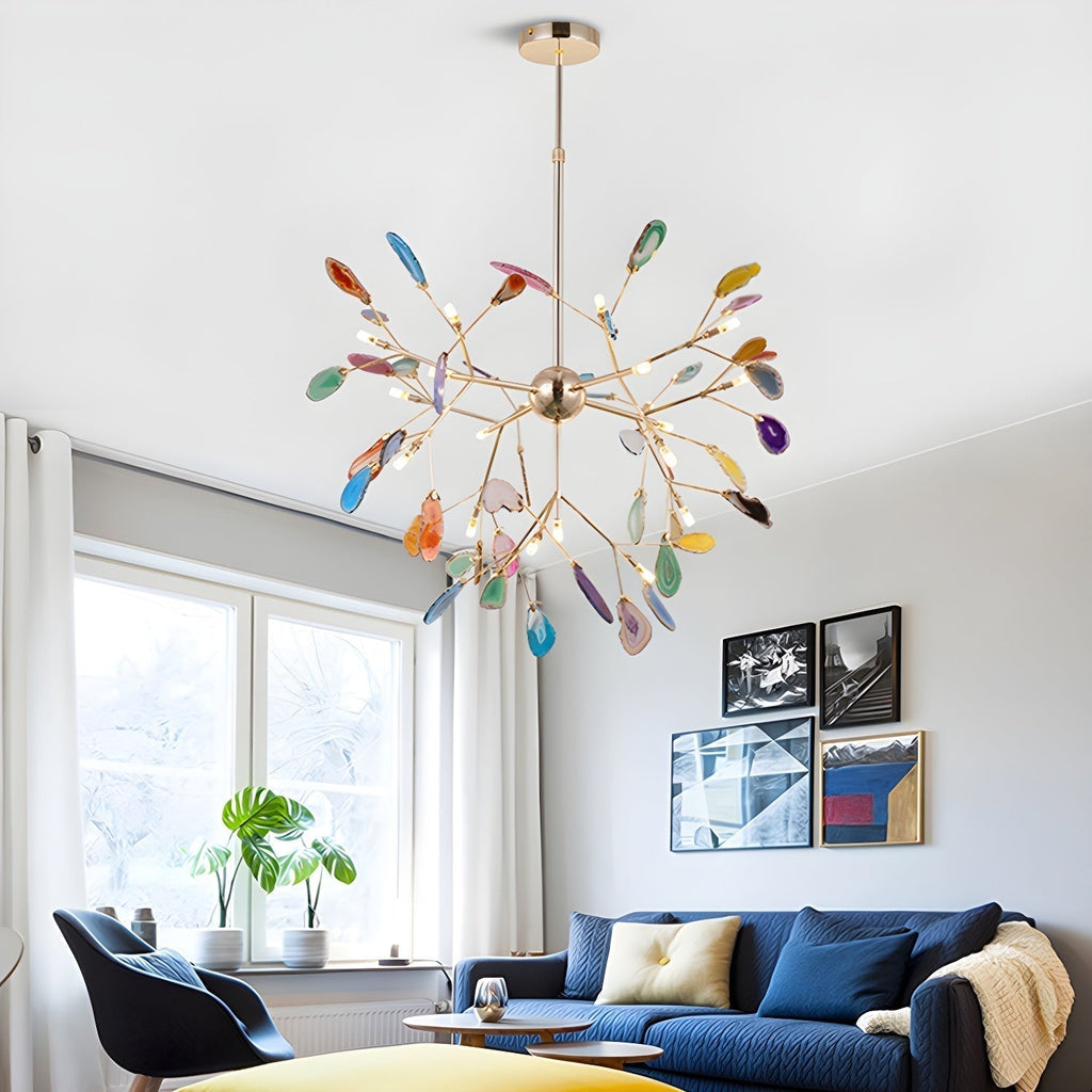 Lustra Chandelier Feuille Colorée Bras Dorés - Neutralighting