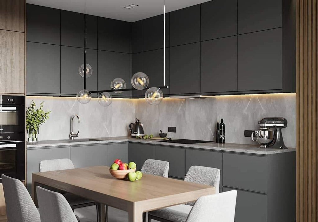 Lustra Chandelier en Verre avec Structure en Acier Noir Linéaire - Neutralighting
