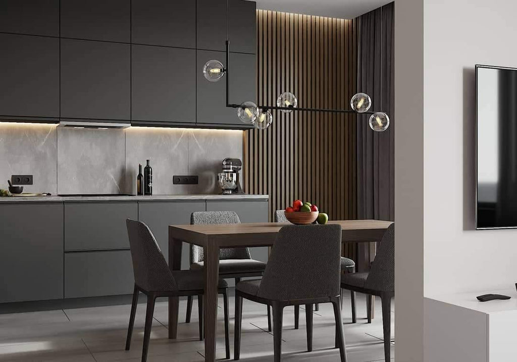 Lustra Chandelier en Verre avec Structure en Acier Noir Linéaire - Neutralighting