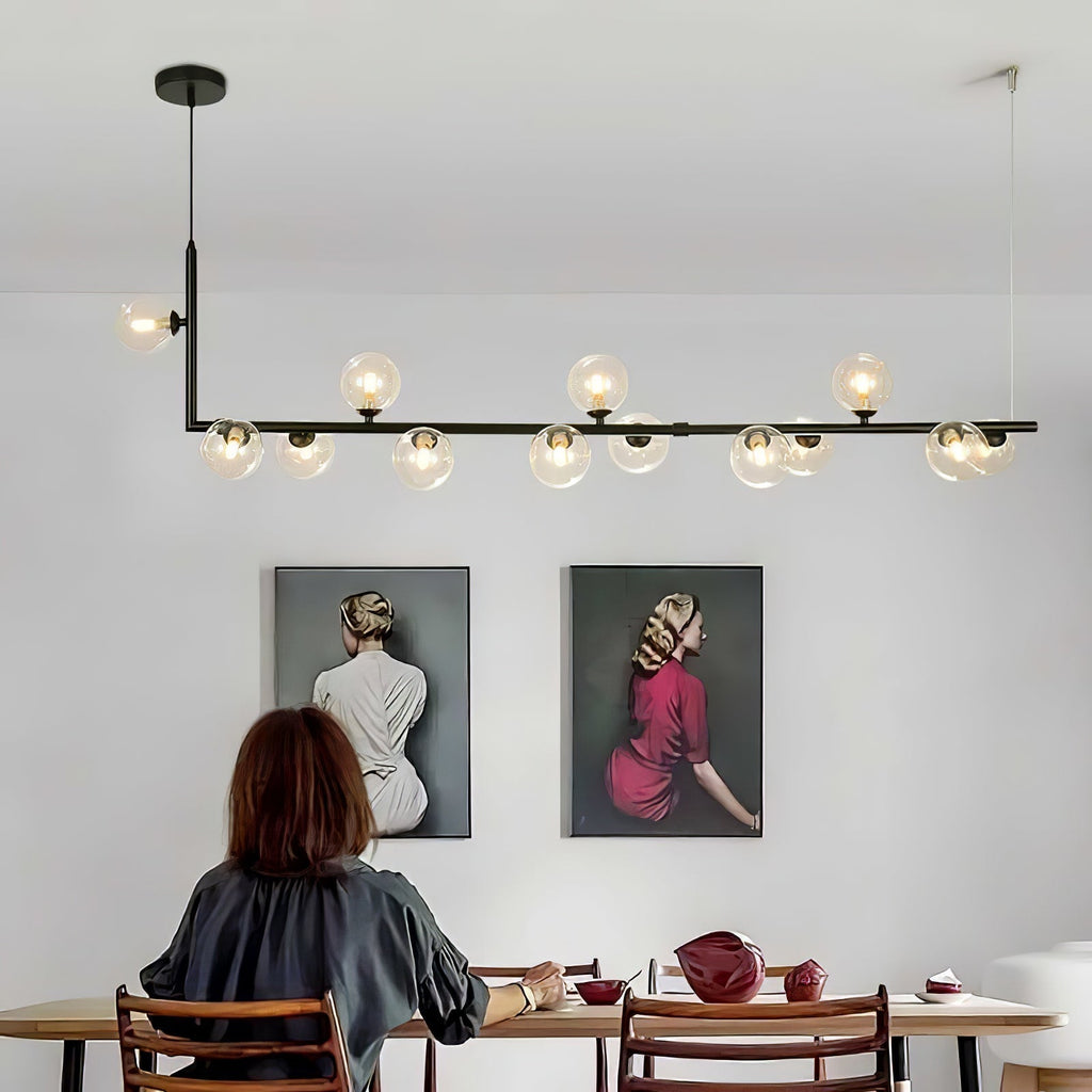 Lustra Chandelier en Verre avec Structure en Acier Noir Linéaire - Neutralighting