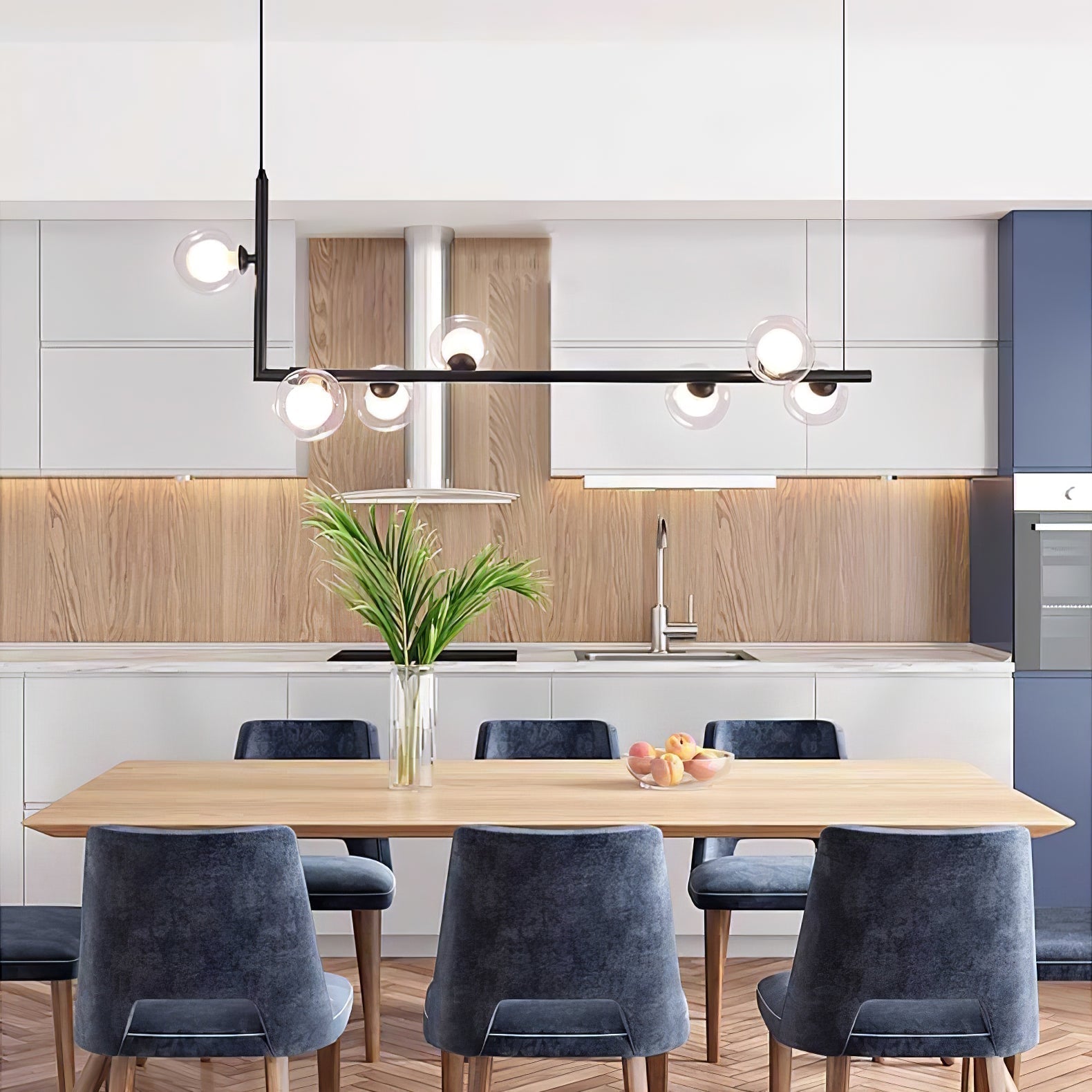 Lustra Chandelier en Verre avec Structure en Acier Noir Linéaire - Neutralighting