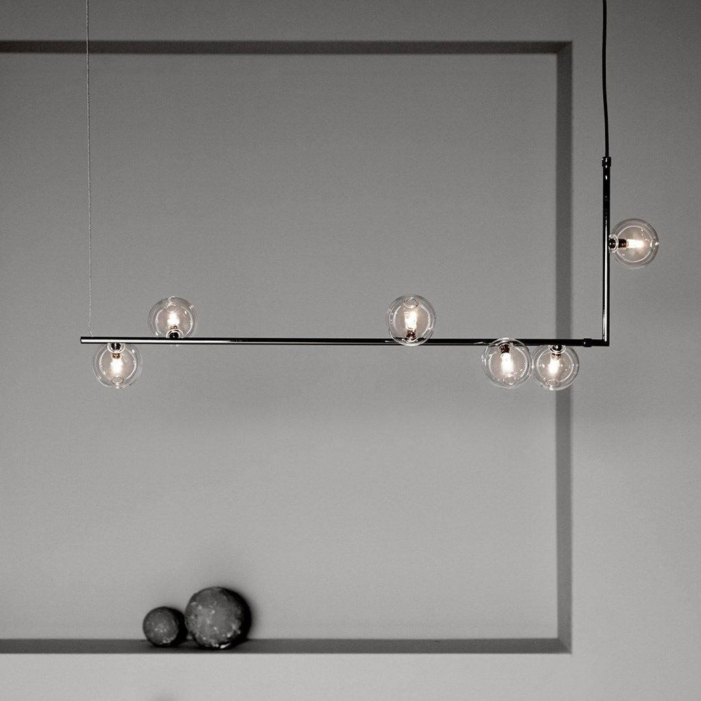 Lustra Chandelier en Verre avec Structure en Acier Noir Linéaire - Neutralighting