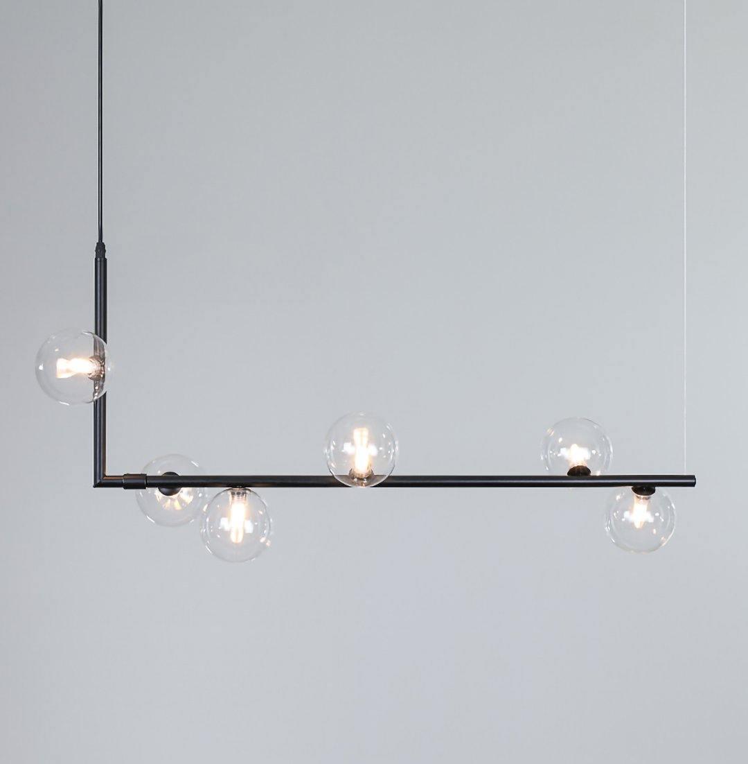 Lustra Chandelier en Verre avec Structure en Acier Noir Linéaire - Neutralighting